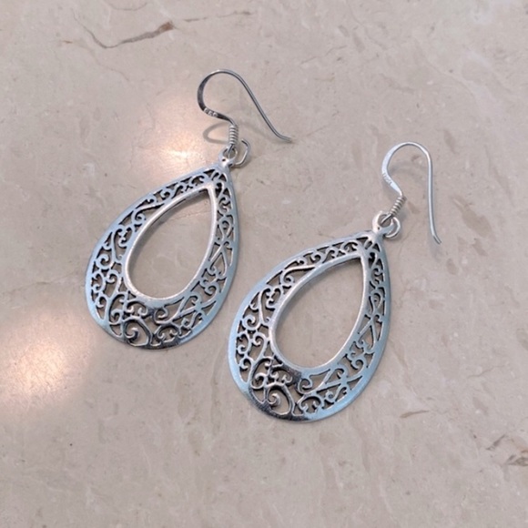 .925 Sterling Silver Filigree Earrings - Picture 6 of 16